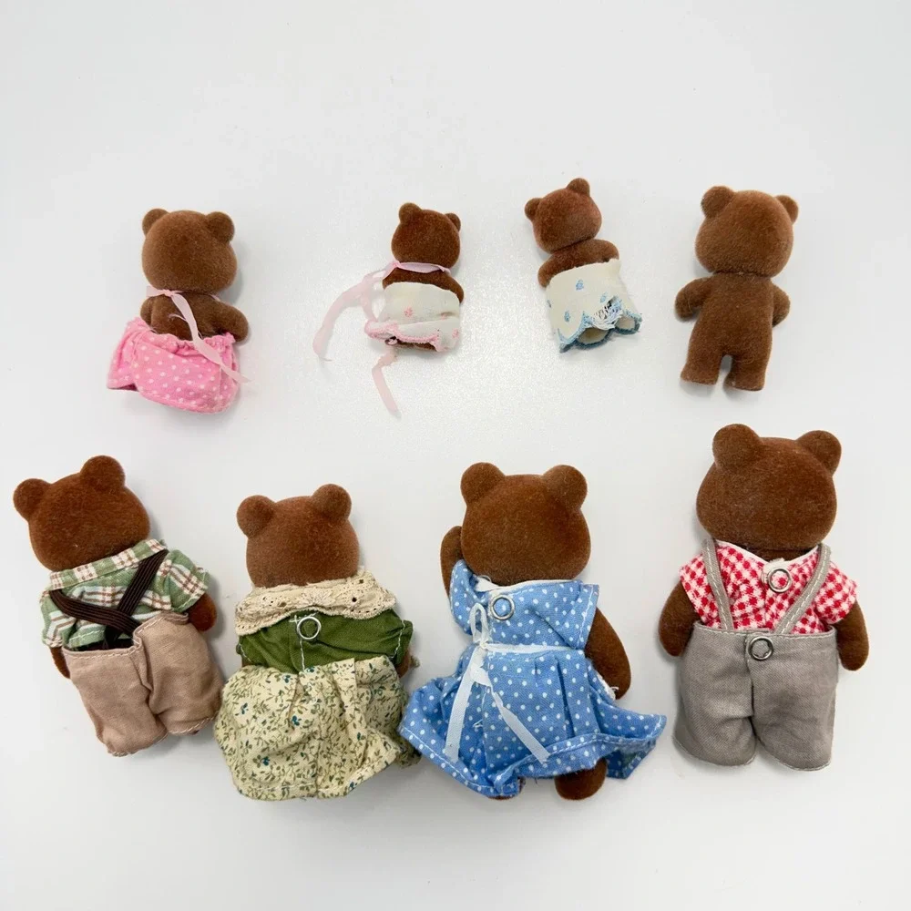 Vintage Sylvanian Families Calico Critters Brown Bear Family Lot of 8
